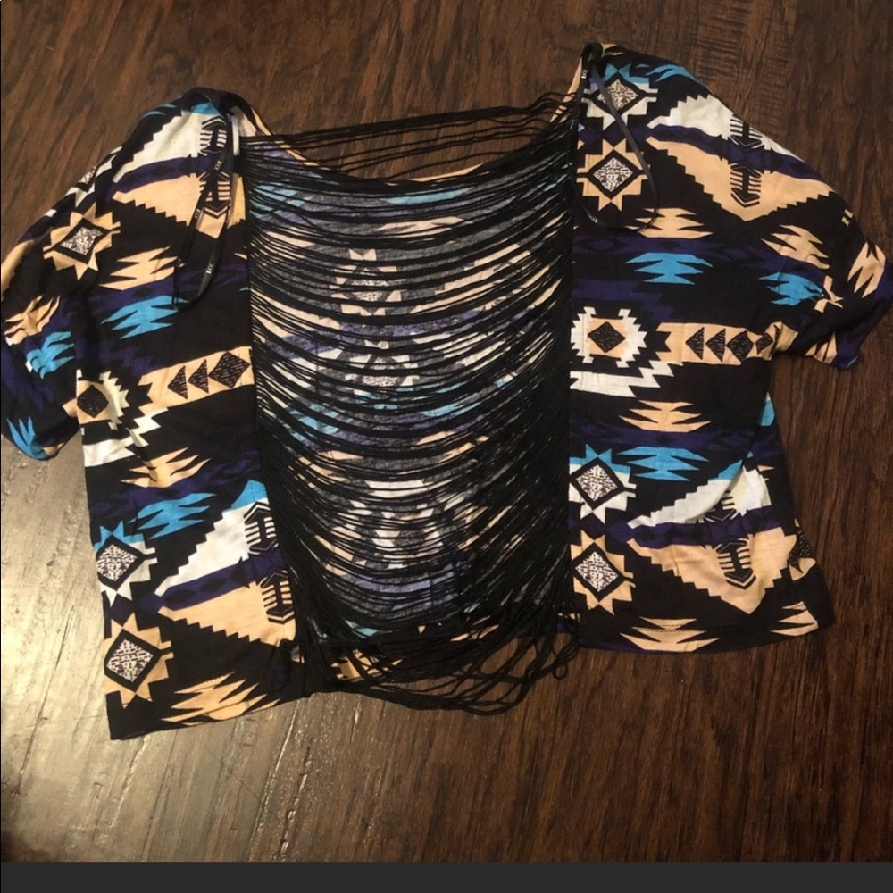 A tribal print crop top shirt